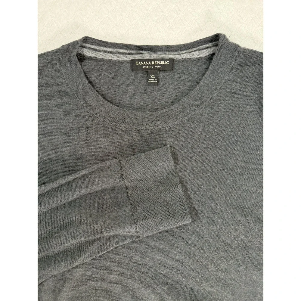 Banana Republic Sweater Mens XXL Merino Wool Charcoal Grey Crew Neck EUC